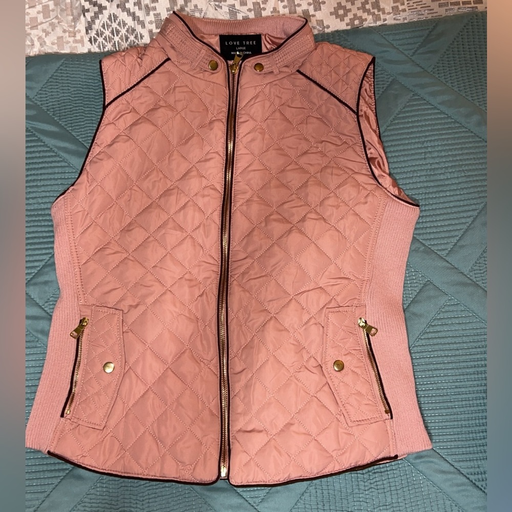 Mauve Love Tree quilted puffer vest Large